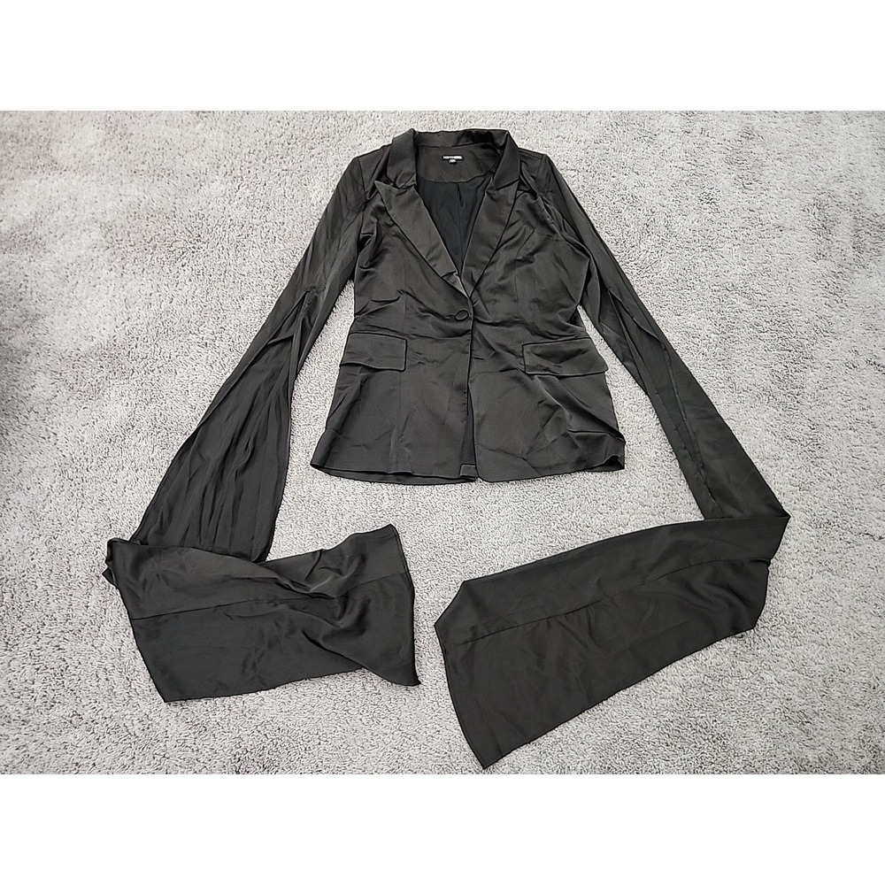 Fashion Nova Blazer Womens 1X Black Extra Long Floor Length Sleeve BZ8910